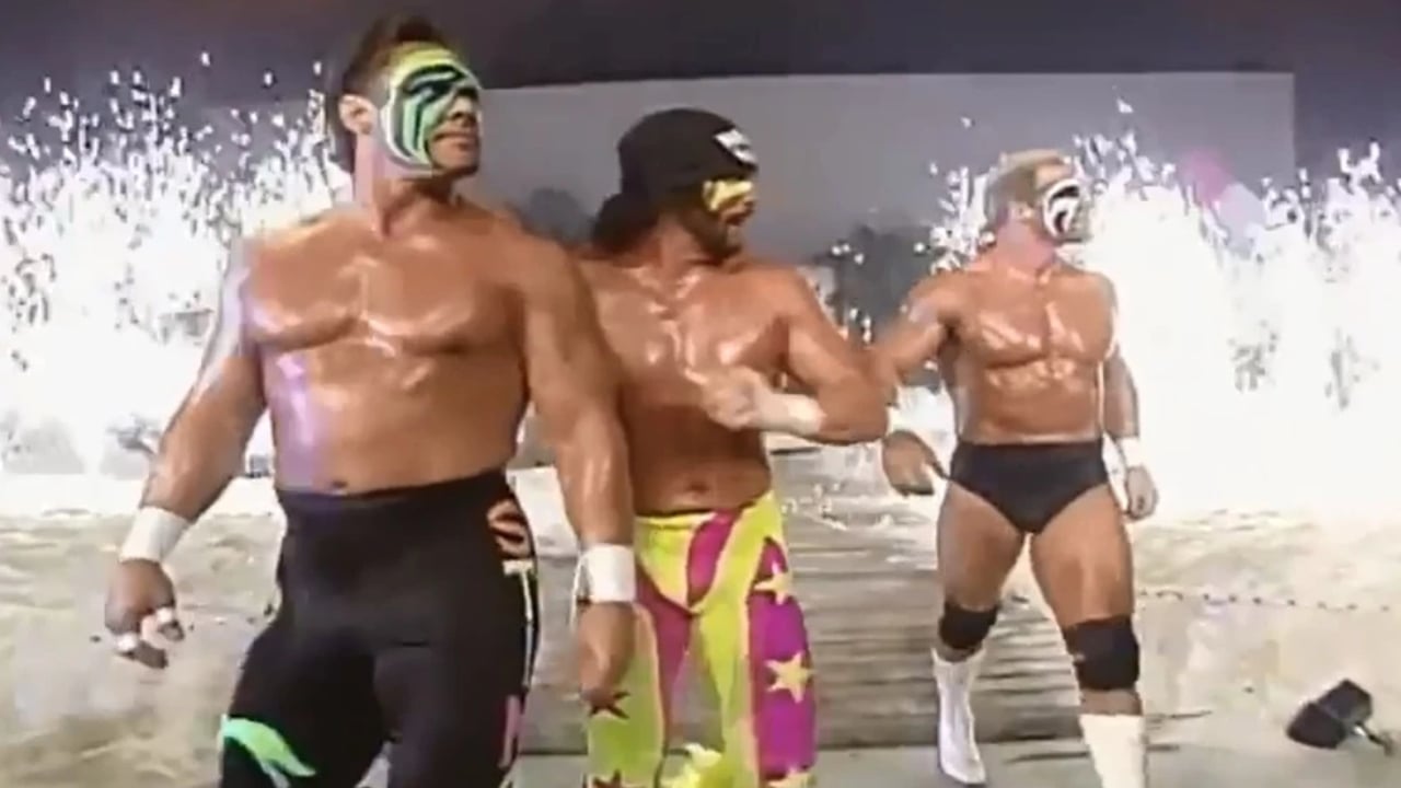 Randy Savage, Lex Luger, and Sting at Bash at the Beach 1996