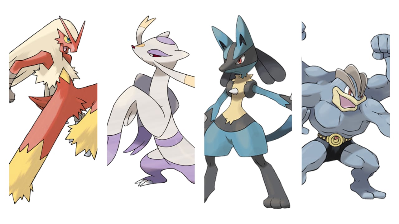 Blaziken, Mienshao, Lucario, and Machamp