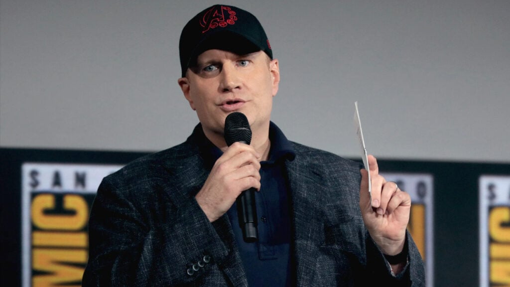 Kevin Feige, president of Marvel Studios, speaking at the 2019 San Diego Comic Con International producers