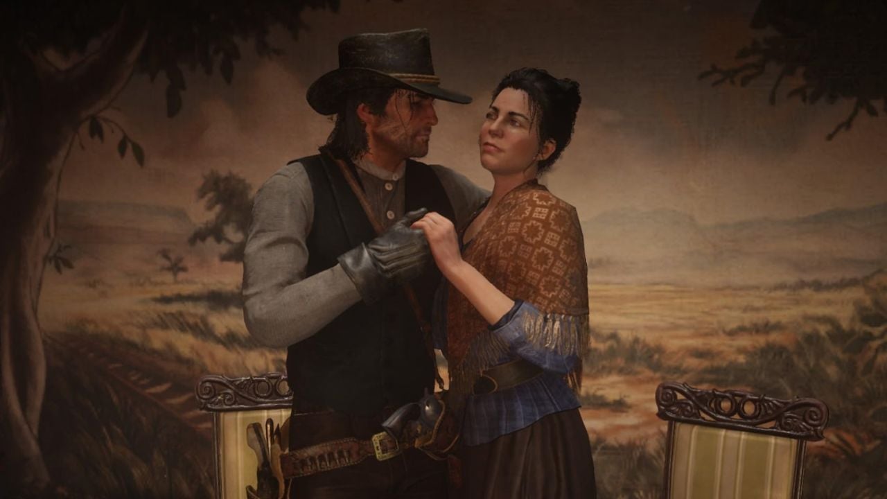 Rob Wiethoff and Cali Elizabeth Moore as John Marston and Abigail in Red Dead Redemption II (2018).