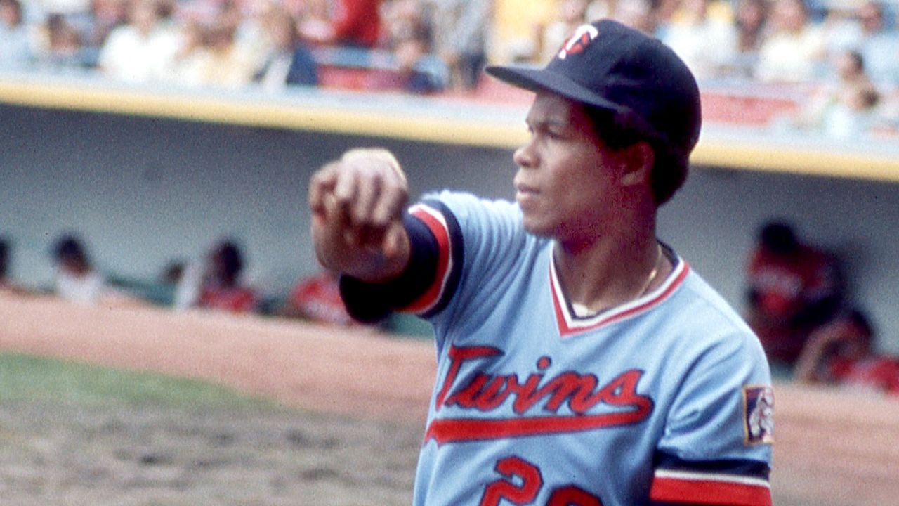 Rod Carew warming up before a game with the Minnesota Twins in Cleveland on August 31, 1975.