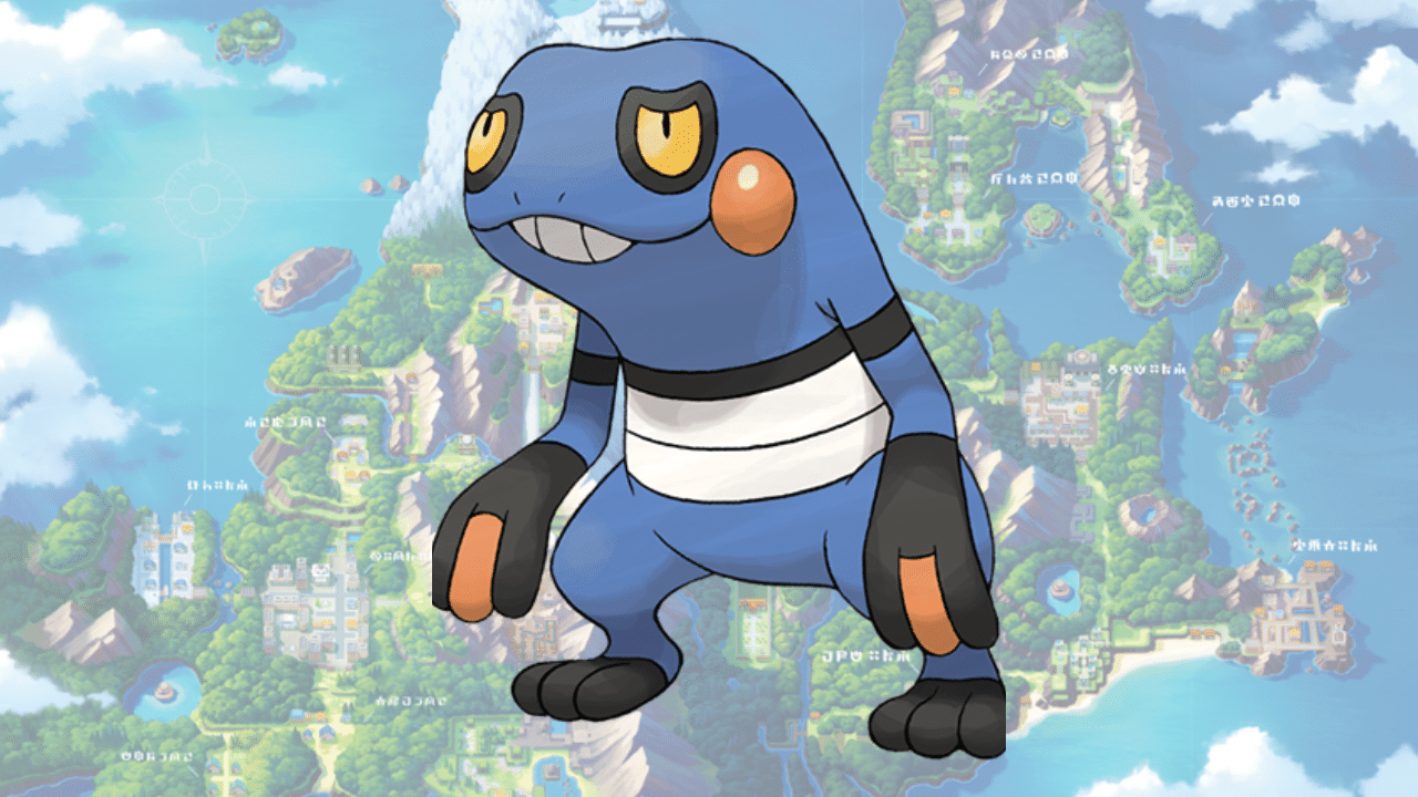 Croagunk on a background of Sinnoh